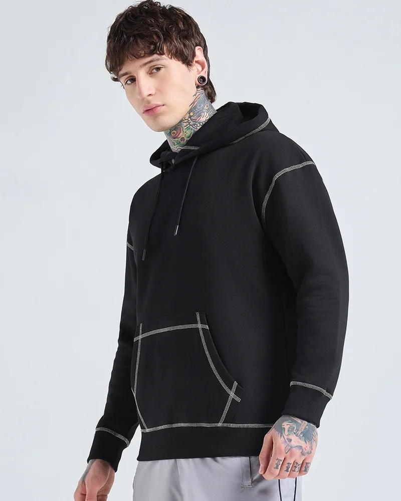 bewakoof Men's Black Oversized Hoodies